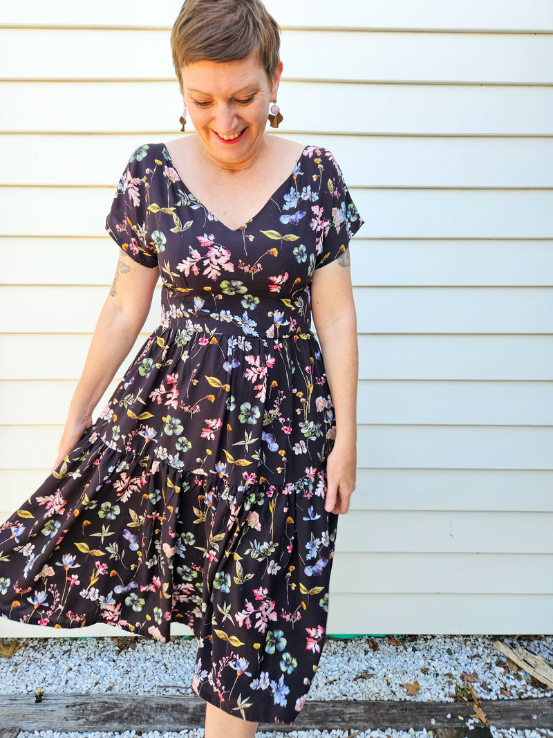 Watercolour floral Carmen dress