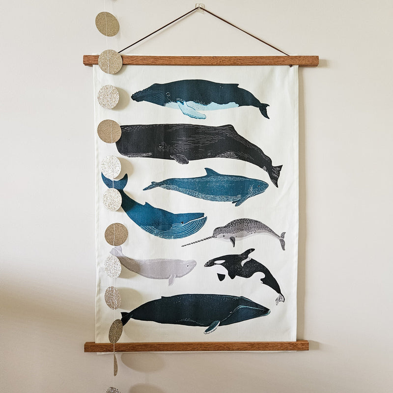 Whales tea towel/wall hanging