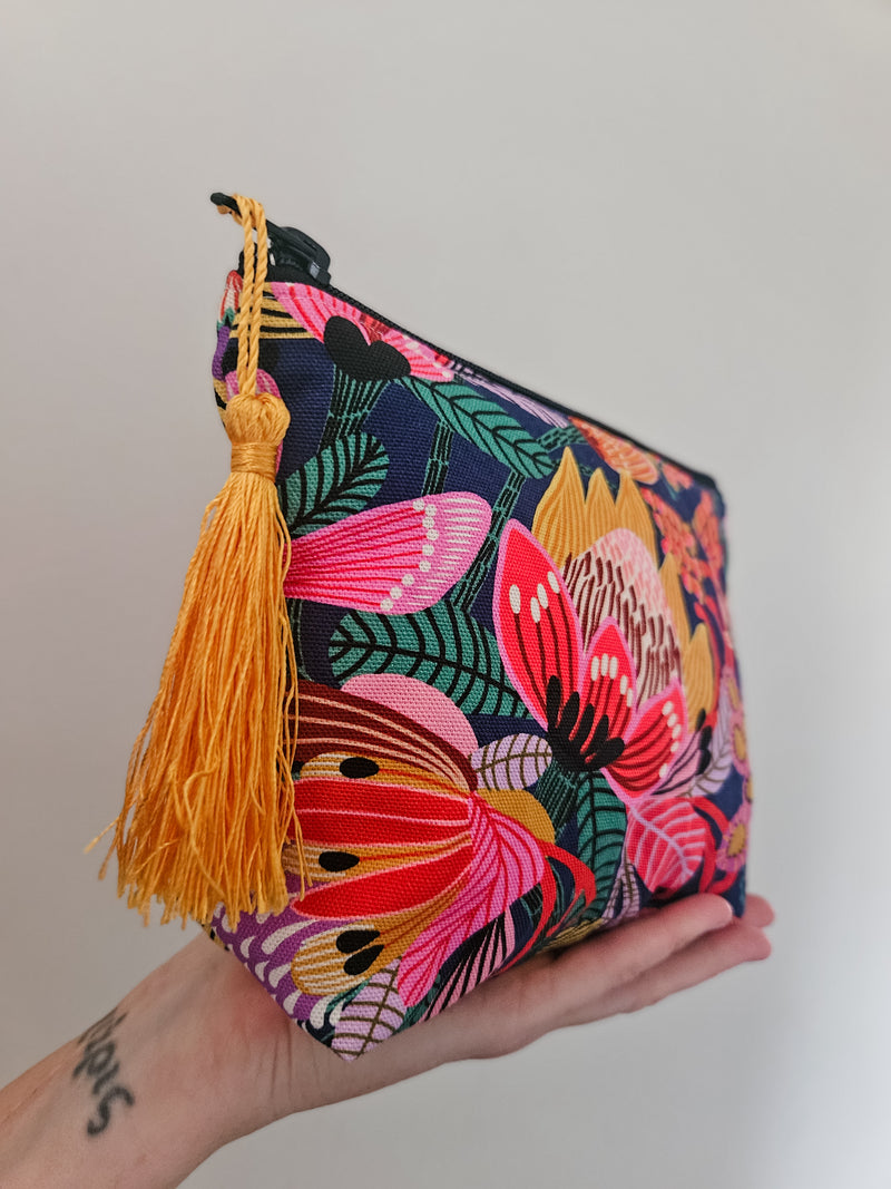 Colourful proteas make-up pouch