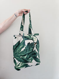 Leafy green print tote bag