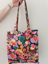 Colourful proteas print tote bag (matching handle)